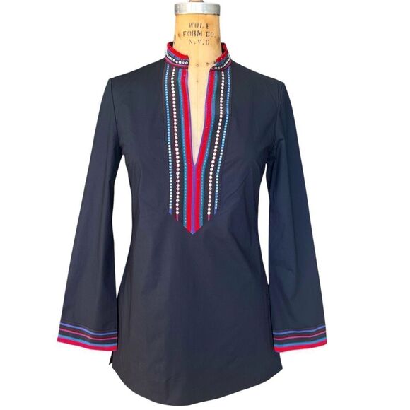 TORY BURCH Navy Blue Embellished Tunic Size 0 - Picture 1 of 8